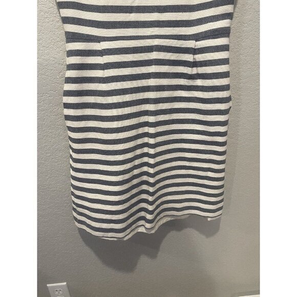 J Crew Dress 8 Coastal Nautical Striped Sheath Navy Blue Sleeveless Lined Pocket - Picture 3 of 13